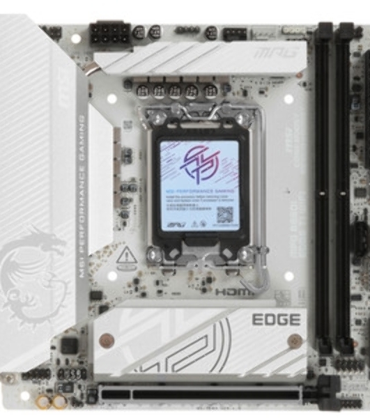 Материнская плата MSI MPG B860I EDGE TI WIFI, LGA 1851, Intel B860, 2xDDR5 (до 128 ГБ), 2xSATA, 2xM.2 (1xPCIe 5.0, 1xPCIe 4.0/SATA), 1xPCIe 5.0 x16, 1xHDMI, 1x5Gb LAN, Wi-Fi 7, Bluetooth 5.4, 1xUSB-C 40Gbps (Thunderbolt 4), 1xUSB-C 10Gbps, 1xUSB-A 10Gbps, 4xUSB-A 5Gbps, 2xUSB-A 2.0, 3x3.5 мм + S/PDIF оптический, 7.1, белый/серебристый, Mini-ITX