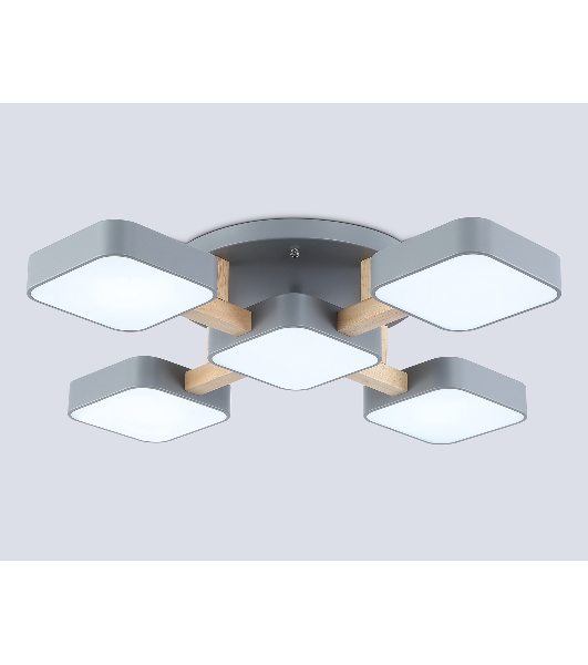 Светильник Ambrella light FL4882/5 GR/WD серый/дерево 90W 3000-6000K 675*675*110 (без ПДУ)