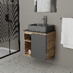 Тумба Bau Dream Blackwood 60 правая, графит, раковина BAU Cerama 48х37 темно-серая матовая, смеситель Hotel Dream, нерж. сталь, фото5