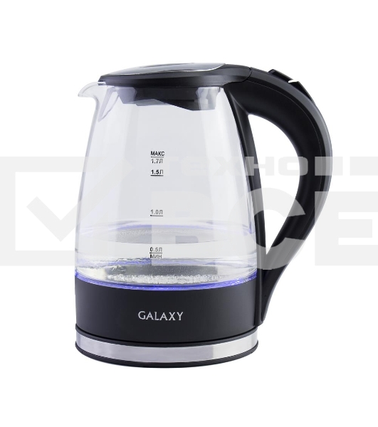Чайник электрический Galaxy Line GL 0552, черный, стекло, 2200 Вт, 1,7 л, LED-подсветка, шкала уровня воды, корпус из термостойкого стекла