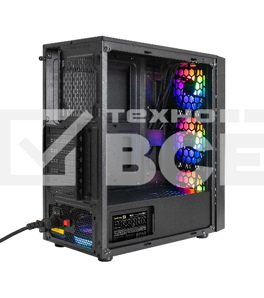 Компьютерный корпус Miditower ExeGate EVO-8243-EVO800 (ATX, БП EVO800RGB с вент. 12 см, 2*USB+1*USB3.0, черный, 3 вент. с RGB подсветкой, боковая панель - закаленное стекло)