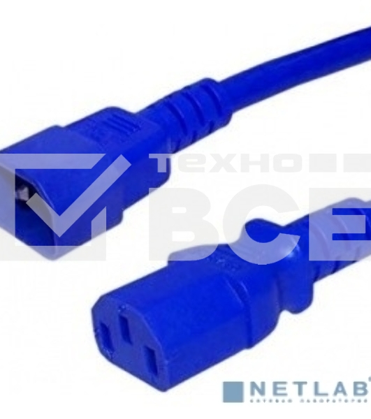 Кабель питания Hyperline PWC-IEC13-IEC14-1.8-BL монитор-компьютер IEC 320 C13 - IEC 320 C14 (3x0.75), 10A, прямая вилка, 1.8 м, цвет синий