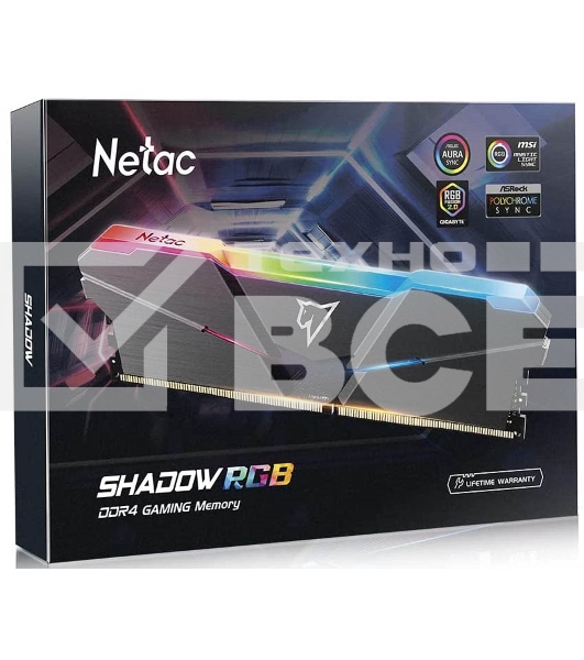 Оперативная память NETAC Shadow, DDR4, 32GB (2x16 GB), 3600 MHz, CL18, радиатор, RGB, чёрный