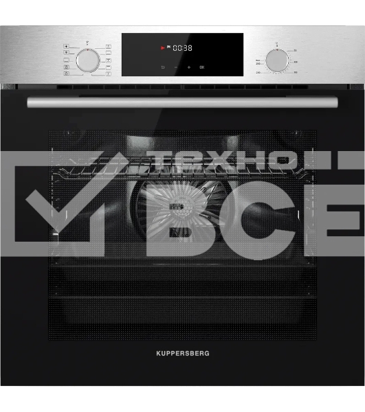 Встраиваемый духовой шкаф Kuppersberg HF 609 BX, High-Tech, объем 80 л, 10 режимов работы, телескопические направляющие, цифровой таймер, 2 стекла в дверце, утапливаемые переключатели, энергоэффективность А, цвет черный/нержавеющая сталь