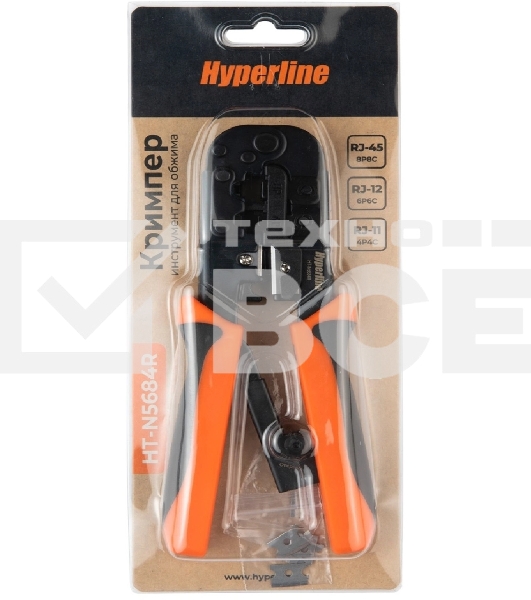 Инструмент обжимной Hyperline HT-N5684R для RJ-45/RJ-12/RJ-11 синий/оранжевый