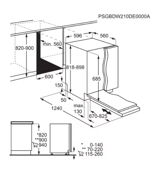 Встраиваемая посудомоечная машина ELECTROLUX EEG88600W/Встраиваемая полногабаритная посудомоечная машина, загрузка на 14 комплектов посуды, сенсорное управление, 8 программ, 59.6x56x82 см, черный, сушка: с открыванием дверцы, индикация на полу: проекция дисплея