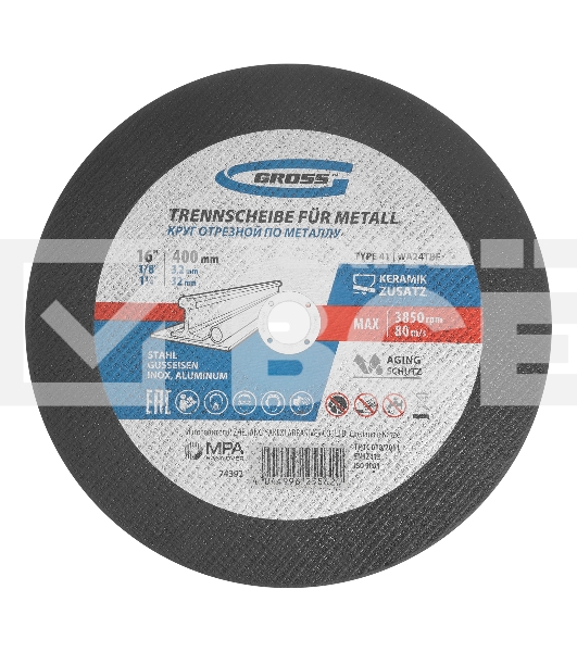 Круг отрезной по металлу Gross 400 x 3,2 x 32 мм, WA24TBF