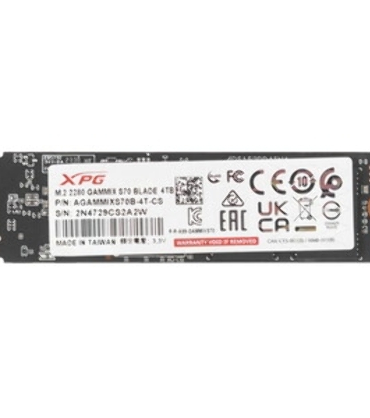 Накопитель SSD ADATA XPG BLADE S70, 4Tb, PCIe 4.0 x4, M.2 2280, NVMe, R/W 7400/6600, с радиатором