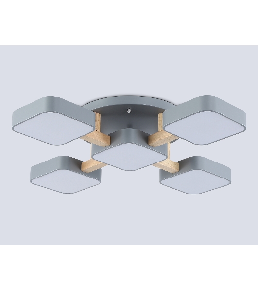 Светильник Ambrella light FL4882/5 GR/WD серый/дерево 90W 3000-6000K 675*675*110 (без ПДУ)