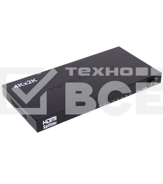 Разветвитель HDMI 4K Splitter Orient HSP0108H, 1->8, HDMI 1.4b/3D, UHDTV 4K(3840x2160)/HDTV1080p/1080i/720p, HDCP1.2, внешний БП 12В/4A, метал.корпус