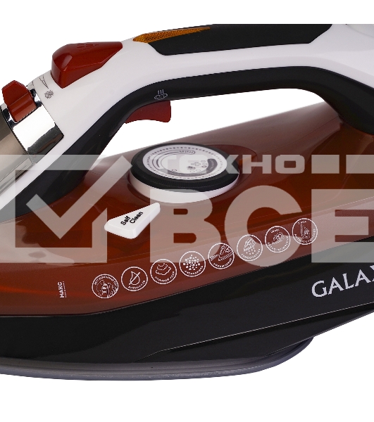 Утюг Galaxy GL 6131, оранжевый, паровой, 2500 Вт, подача пара до 50 г/мин, паровой удар до 230 г/мин, функции: автоотключение, самоочистка, антикапля, антинакипь,  функция увлажнения, вертикальное отпаривание, керамическое покрытие подошвы, защита от пере