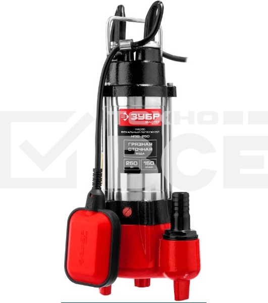 Насос ЗУБР НПФ-250 фекальный погружной 250Вт пропускная способность 150 л/мин напор 7.5м чугунн