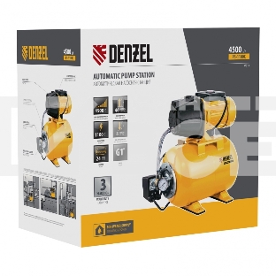 Насосная станция Denzel PS1100С, 1100 Вт, 4500 л/ч, ресивер 24 л, подъем 46 м, чугун