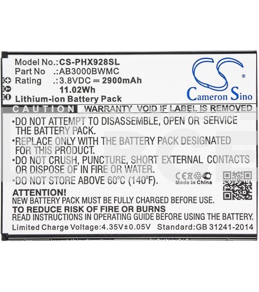 Аккумулятор CameronSinoCS-PHX928SL AB3000BWMC для Philips Xenium i928 3.8V / 2900mAh