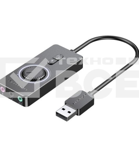 Внешняя звуковая карта Vention USB c регулятором громкости Черная