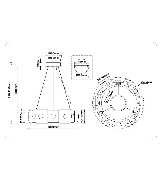 Светильник Ambrella light LH31021 BS/TI латунь/янтарь 56W 3000K D570*150