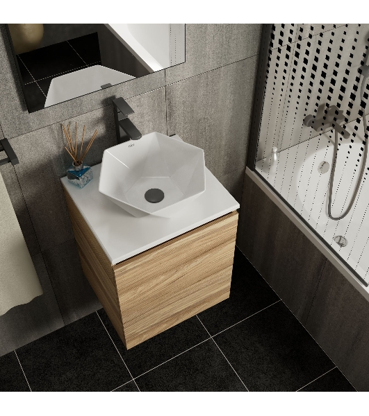 Тумба Bau Dream Blackwood 50 с дверцей, раковина BAU Crystal 40х40, смеситель для раковины высокий Hotel Black, черный, выпуск клик клак, черный