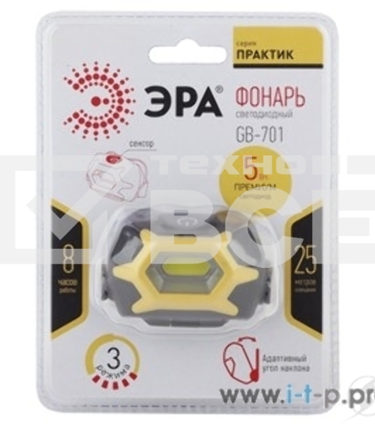 Фонарь ЭРА GB-701 5W COB налобный 3xAAA сенсор