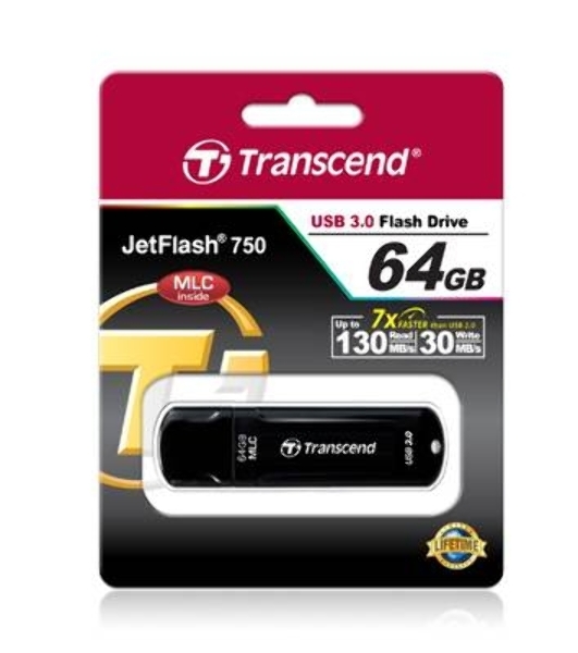 Флешка USB Transcend JetFlash 750 (TS64GJF750K), 64Gb, USB 3.0, R/W 130/40, черный