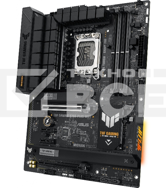 Материнская плата ASUS TUF GAMING B760-PLUS WIFI, LGA 1700, Intel B760, 4xDDR5, 4xSATA, 3xM.2, 1xPCI-E 5.0 x16, 1xPCI-E 3.0 x4, 1xUSB-A 3.2 Gen 2, 3xUSB-A 3.2 Gen 1, 1xUSB-C 3.2 Gen 2x2, 1x2.5Gb LAN, 5x3.5 мм, 7.1, Wi-Fi 6, Bluetooth 5.2, Standard-ATX