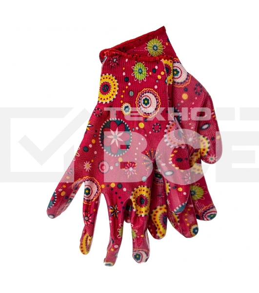 Перчатки садовые Palisad из полиэстера с нитрильным обливом, красные, S