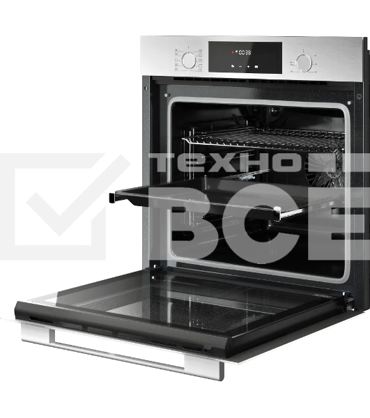 Встраиваемый духовой шкаф Kuppersberg HF 609 BX, High-Tech, объем 80 л, 10 режимов работы, телескопические направляющие, цифровой таймер, 2 стекла в дверце, утапливаемые переключатели, энергоэффективность А, цвет черный/нержавеющая сталь