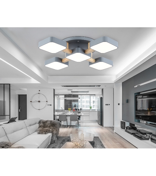 Светильник Ambrella light FL4882/5 GR/WD серый/дерево 90W 3000-6000K 675*675*110 (без ПДУ)