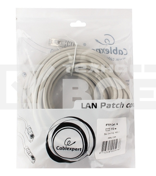 Патч-корд FTP Cablexpert кат.6, 15м, литой, многожильный (серый)