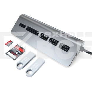 USB-концентратор Satechi Type-C USB Hub & Micro/SD Card Reader. Интерфейс USB-C. 3 порта USB 3.0 , слоты для карты памяти. Цвет серый космос. 