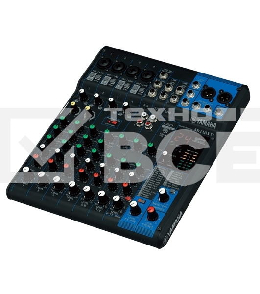 Пульт Yamaha [MG10XU] 10-канальный микшерный пульт: макс. 4 микрофонных/10 линейных входов (4 моно + 3 стерео)/1 стереошина/1 шина AUX, Микрофонные предусилители D-PRE, Фантомное питание +48 В, эффекты: SPX с 24 программами, Интерфейс USB Audio