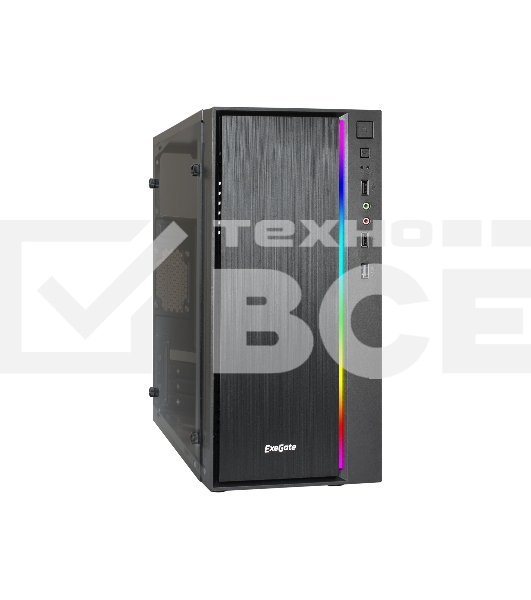 Корпус Minitower ExeGate mEVO-9301 Black-RGB light, ATX, <700NPX>, с окном, 2*USB+1*USB3.0, HD Audio