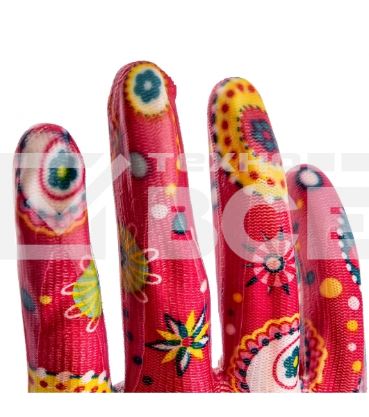 Перчатки садовые Palisad из полиэстера с нитрильным обливом, красные, S