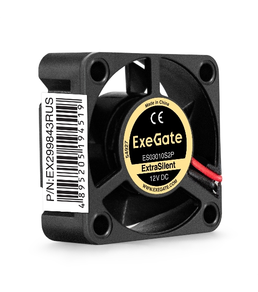 Вентилятор 12В DC ExeGate ExtraSilent ES03010S2P (30x30x10 мм, Sleeve bearing (подшипник скольжения), 2pin, 8000RPM, 18dBA)