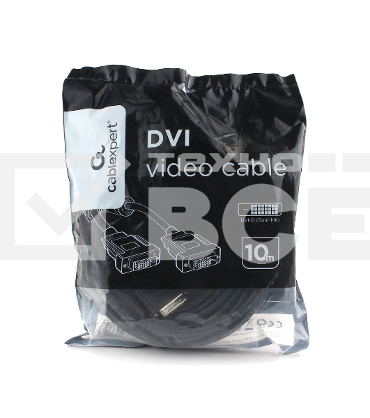 Кабель DVI-D dual link Cablexpert CC-DVI2L-BK-10M, 25M/25M, 10м, черный, экран, феррит.кольца, пакет