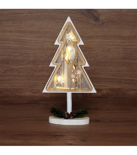 Деревянная фигурка с подсветкой 'Елка на подставке' 14,5х5х30 см