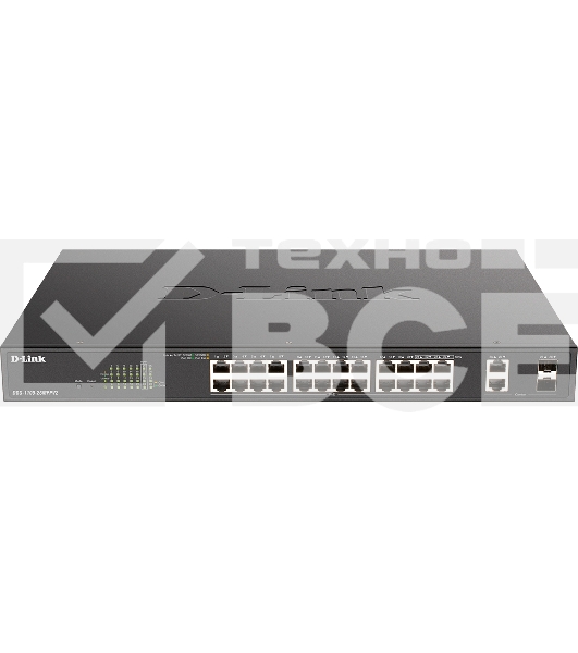 Настраиваемый L2 коммутатор D-Link DGS-1100-26MPPV2/A3A с 24 портами 10/100/1000Base-T и 2 комбо-портами 1000Base-T/SFP (порты 1-24 PoE 802.3af/at, порты 21-24 PoE 802.3bt, PoE-бюджет 525 Вт)
