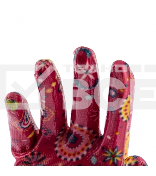 Перчатки садовые Palisad из полиэстера с нитрильным обливом, красные, S