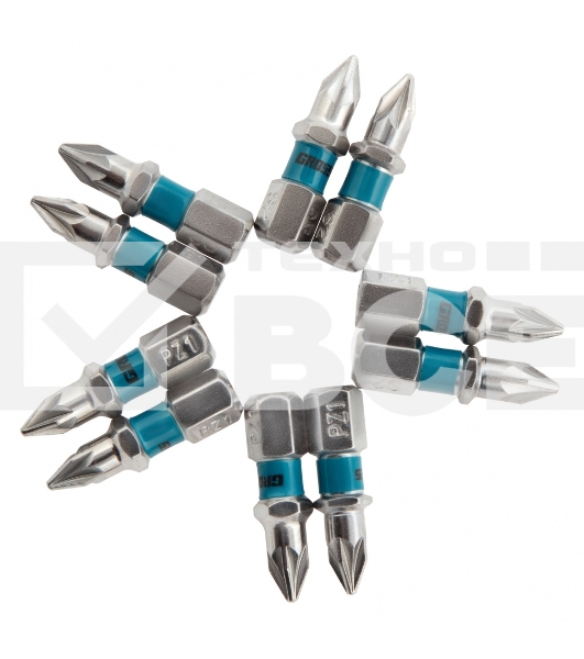 Набор бит GROSS РZ1x25, сталь S2, 10шт 11339