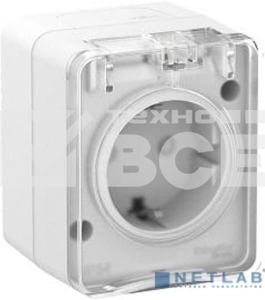 Розетка 1-м ОП AtlasDesign Profi54 16А IP54 250В с заземл. защ. шторки белый SchE ATN540145