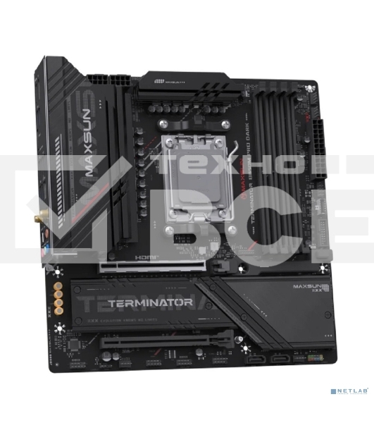 Материнская плата MAXSUN MS-Terminator B850M PRO DARK WIFI (Socket AM5, mATX, 4*DDR5(192Gb), DP/HDMI, 2*SATA3, 3*M.2, 1*PCIEx16/1*PCIEx4, 1* Type-C, 4*USB 2.0, 4*USB 3.2, LAN 1*2.5G, SPDIF, WiFi 6E, RTL)