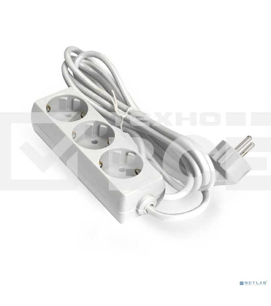 Удлинитель ExeGate ECE-3-3W (EX285806RUS), белый, 3 м, Евровилка с заземлением, 3 евророзетки с заземлением, 2200 Вт