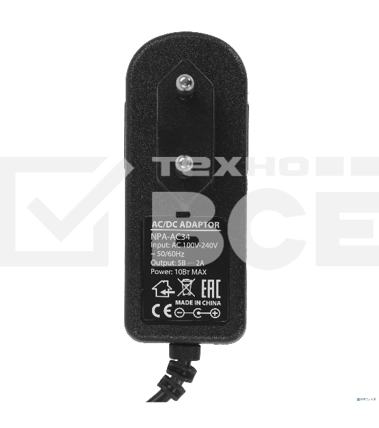 Блок питания Gembird NPA-AC34, 5В/2А, 10Вт, 1 штекер 3.5х1.35мм, черный