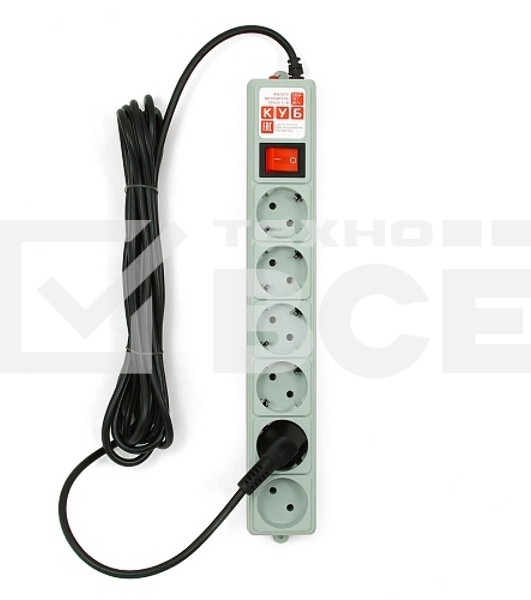 Сетевой фильтр Power Cube 5,0 м 6 розеток (серый) 10А/2,2кВт