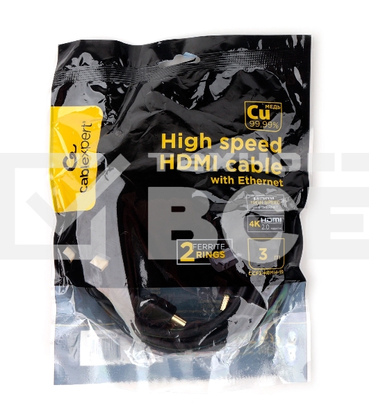 Кабель HDMI Cablexpert CCF2-HDMI4-10, 19M/19M, v2.0, медь, позол.разъемы, экран, 2 фер.кольца, 3м, черный, пакет