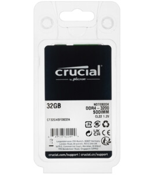 Оперативная память Crucial, DDR4, 32Gb (1x32 Gb), 3200 MHz, CL22, SO-DIMM, OEM