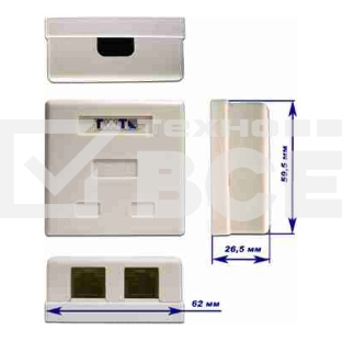 Розетка TWT (TWT-SM2-4512-WH) настенная 1 порт RJ-45 категории 5е и 1 порт RJ-12. UTP. белая