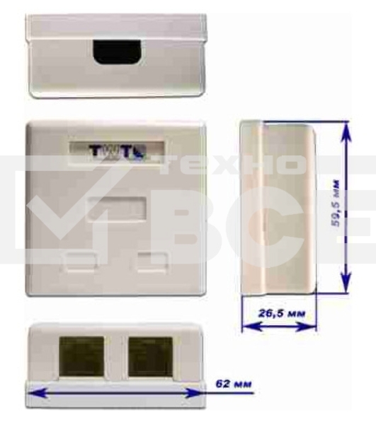 Розетка TWT (TWT-SM2-4512-WH) настенная 1 порт RJ-45 категории 5е и 1 порт RJ-12. UTP. белая