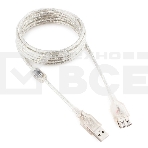 Кабель Cablexpert USB2.0 Pro, AM/AF, 3м, экран, 2 феррит.кольца, прозрачный (CCF-USB2-AMAF-TR-10), фото 1