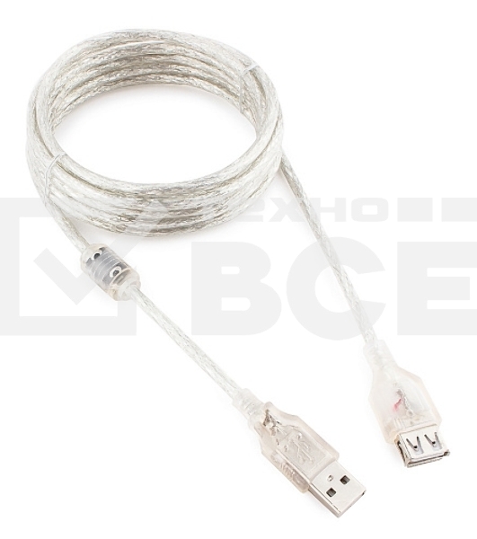 Кабель Cablexpert USB2.0 Pro, AM/AF, 3м, экран, 2 феррит.кольца, прозрачный (CCF-USB2-AMAF-TR-10)