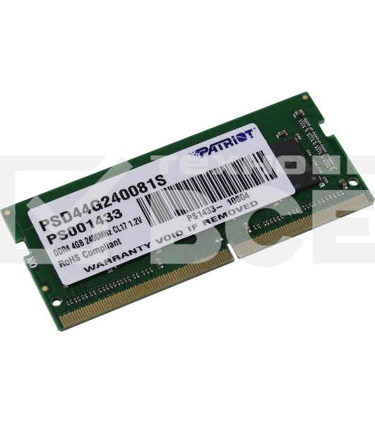 Оперативная память Patriot Signature, DDR4, 4GB (1x4 GB), 2400 MHz, CL17, SO-DIMM